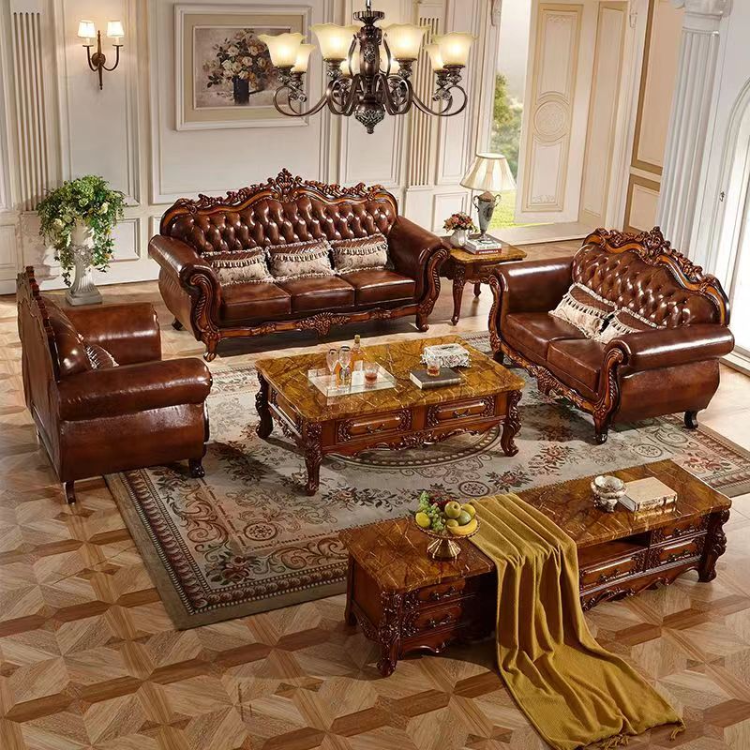 European-style luxury first-layer cowhide solid wood sofa 123 combination