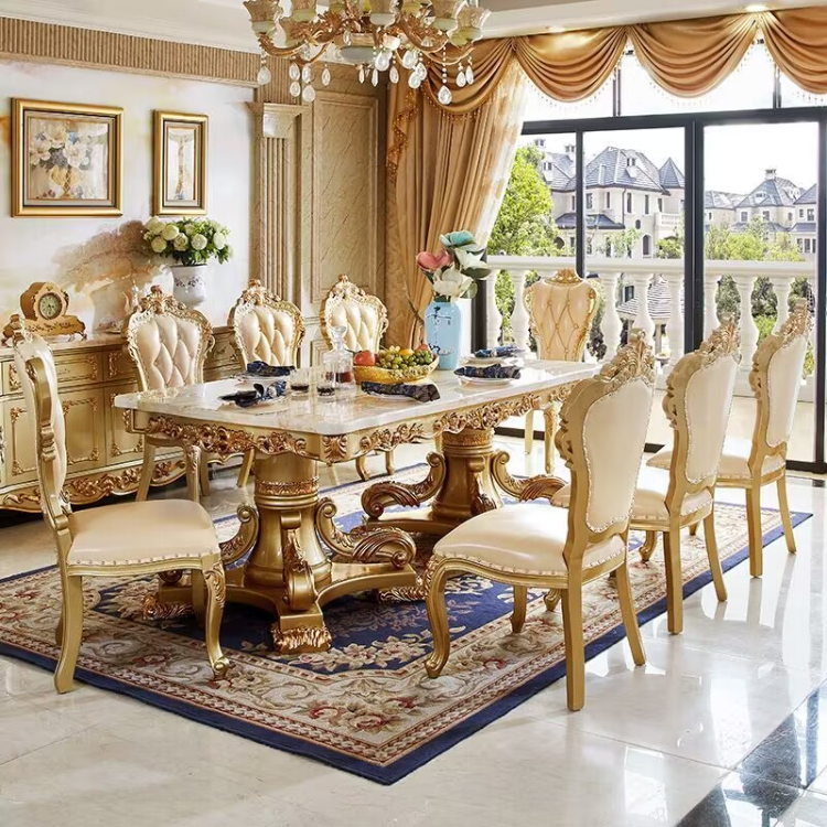 Jinyu Tang European style marble solid wood luxury dining table and chairs
