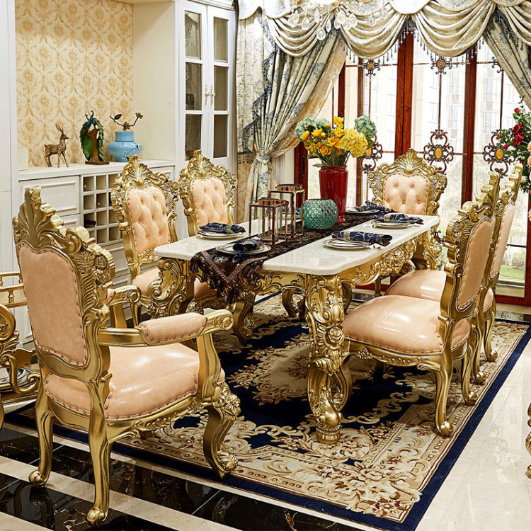 European marble solid wood carved luxury dining table