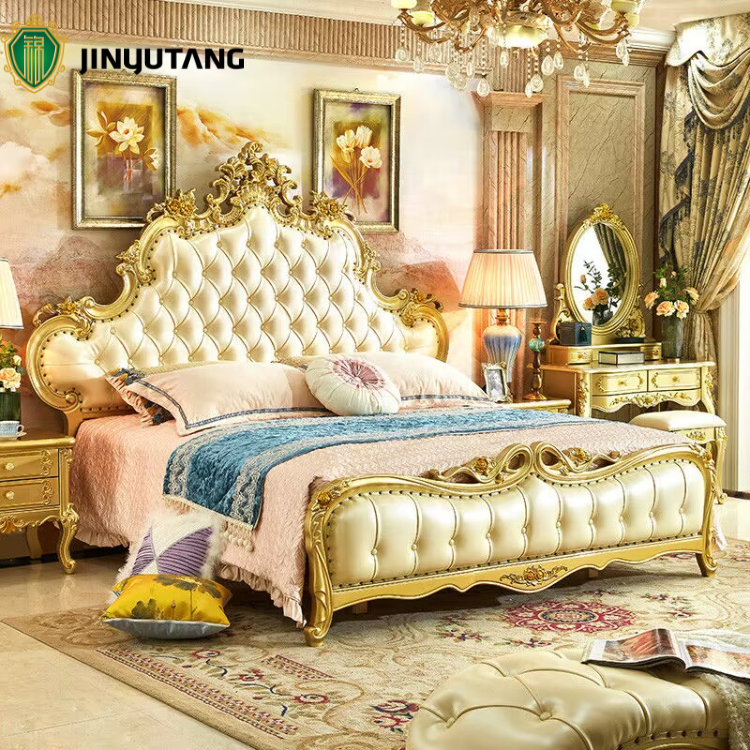 European style leather high-end solid wood bed
