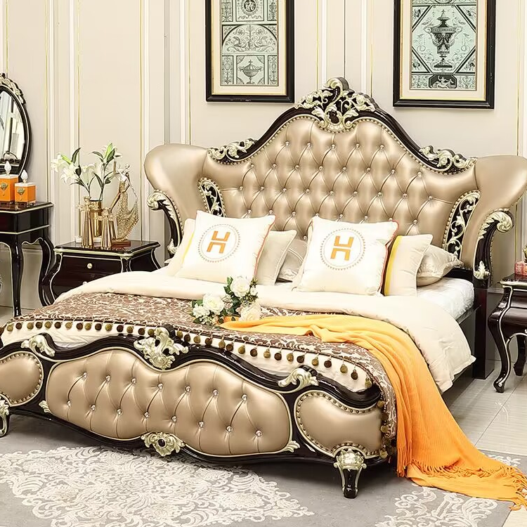 European style ebony light luxury solid wood bed