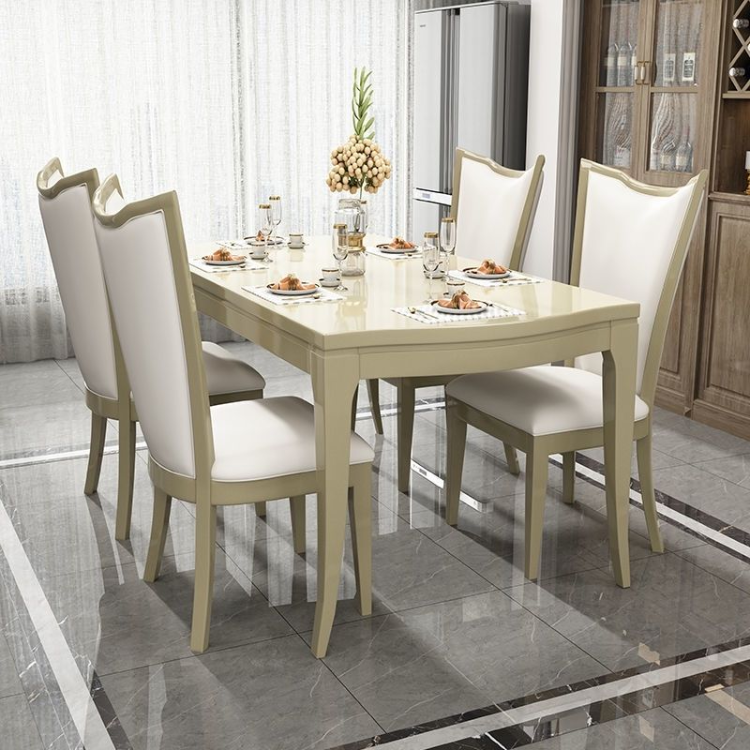 Light luxury solid wood slate leather rectangular dining table and chairs