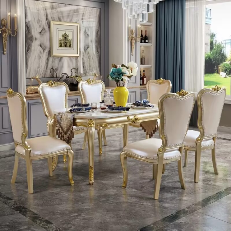 European marble rectangular light luxury dining table and chairs