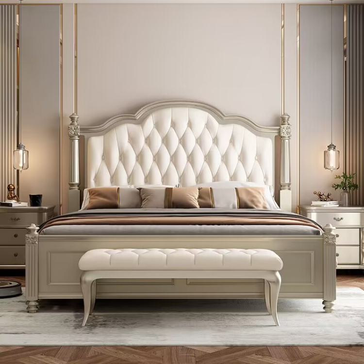 American-style imported nappa leather light luxury master bed