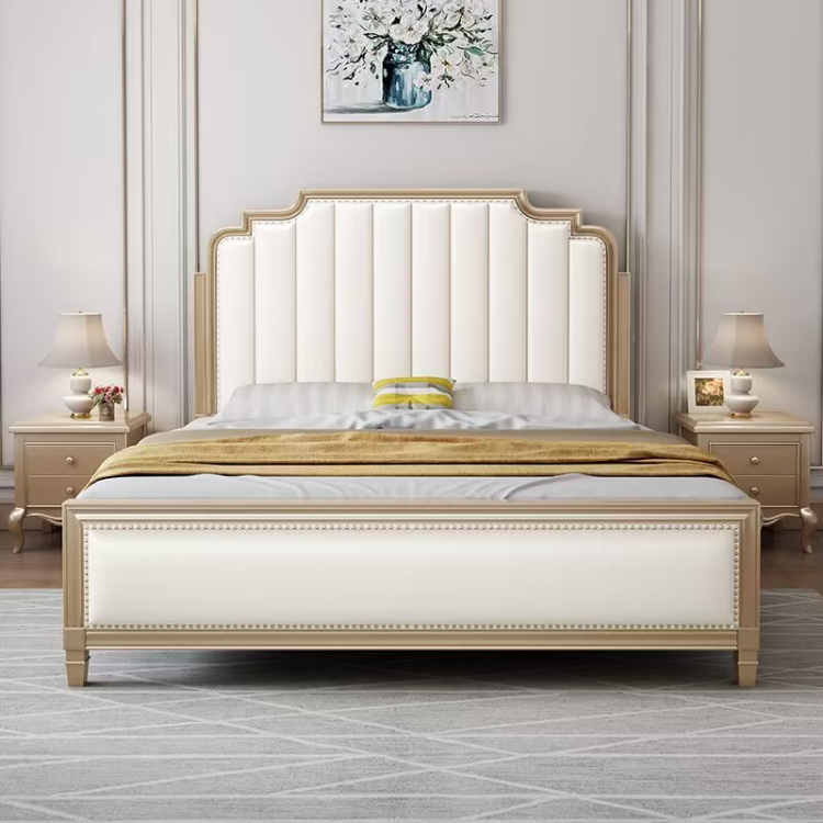American light luxury leather solid wood double bed