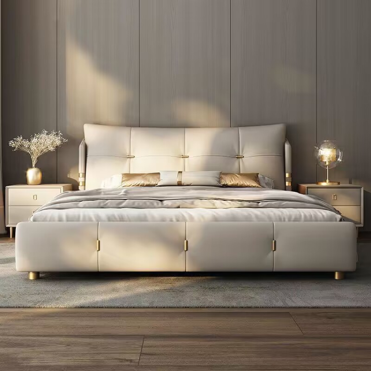 Leather modern Italian light luxury double bed
