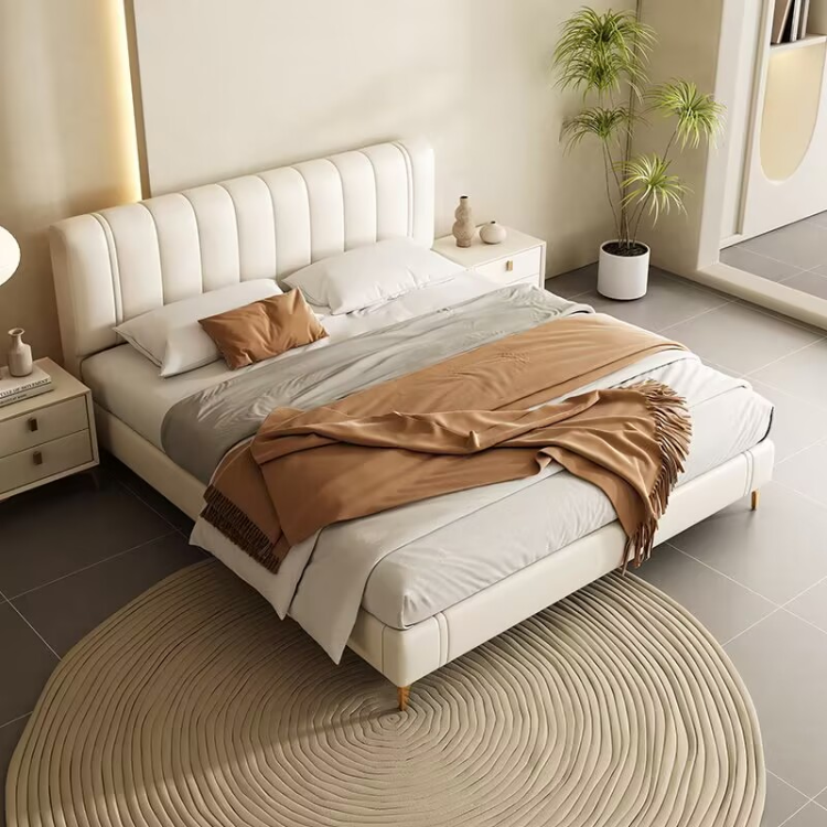 Italian minimalist leather modern master bed