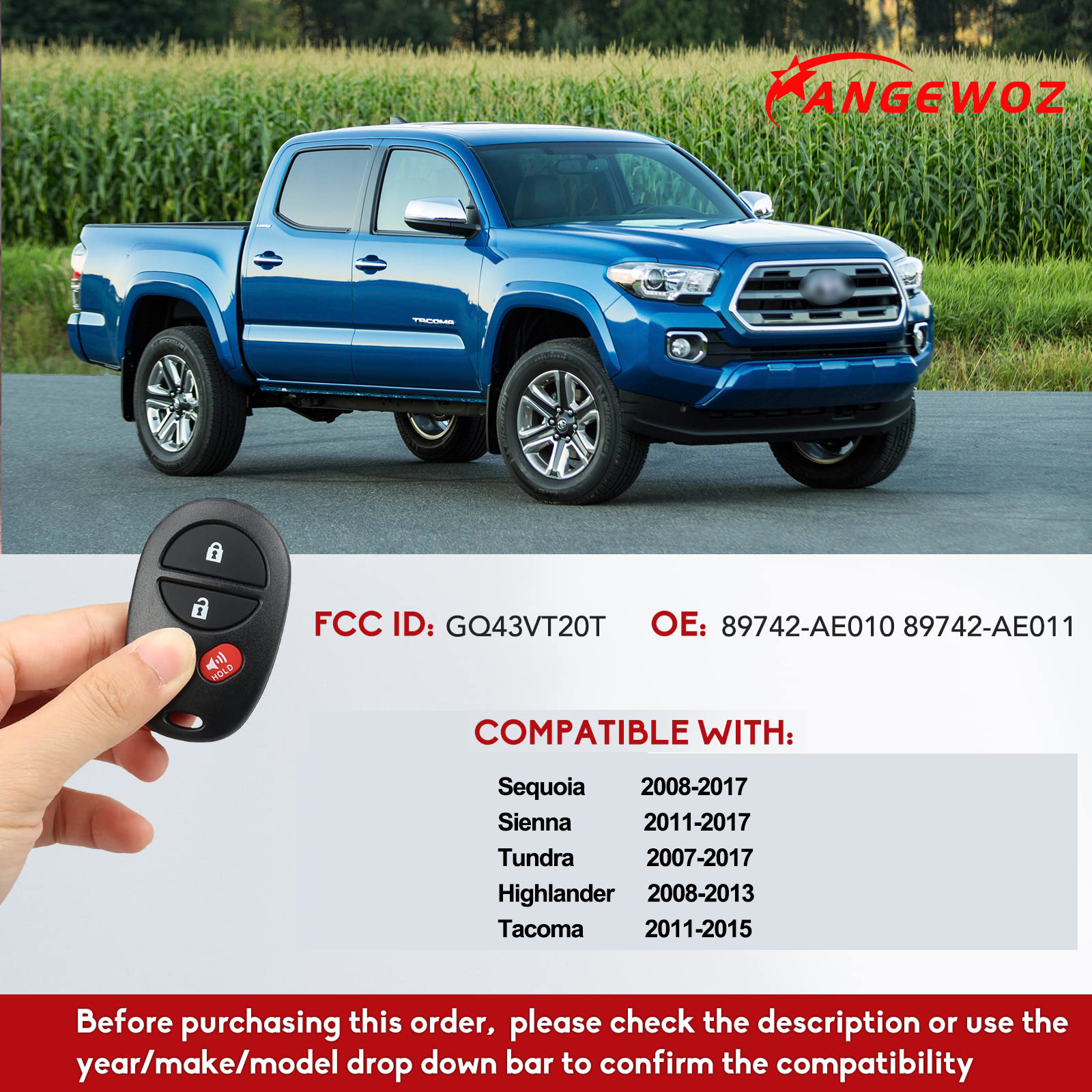 Keyless Entry Remote Fob for GQ43VT20T and Car Key Programmer fits Toyota Tacoma Tundra Sienna Sequoia Highlander