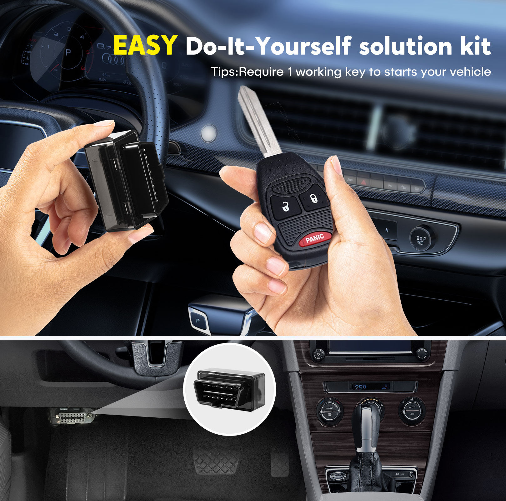 Car Key Fob with Simple Programming Tool Compatible with Chrysler, Dodge, Jeep,  Car Key Programmer and a Key with 3-Button Remote Keypad (Lock, Unlock, Panic)