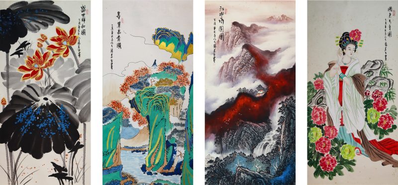 张若古款盛世祥和图 张若古款基业长青图 张若古款江山永固图 张若古款国色天香图