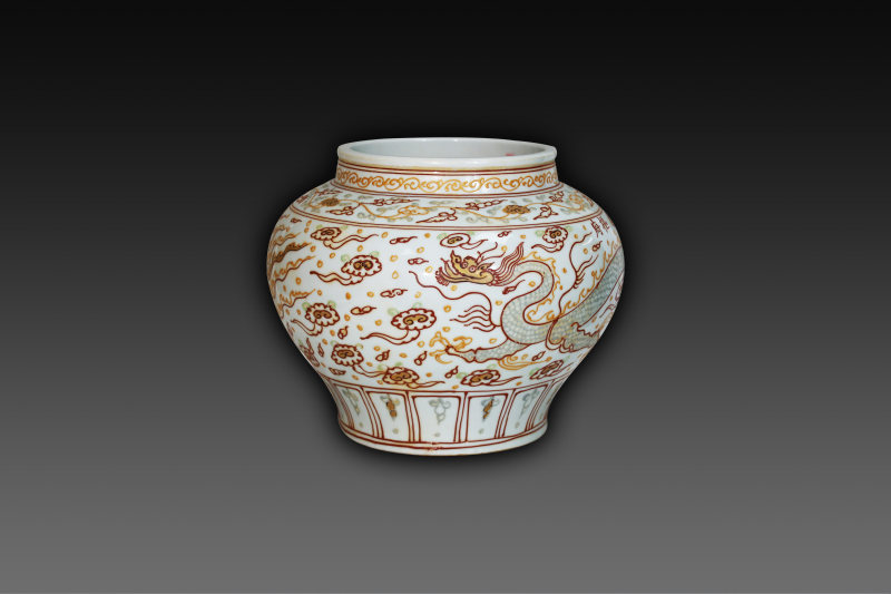 沥粉戗金云凤纹罐