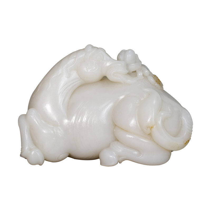 清代马上封侯羊脂玉摆件