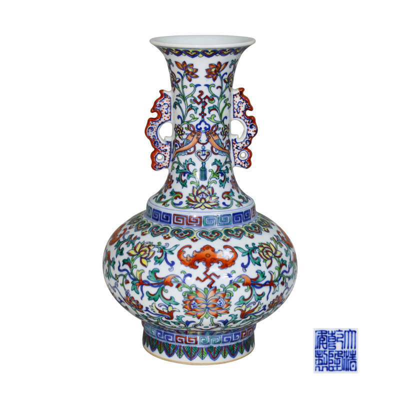 清斗彩万福庆寿双螭龙二瓶