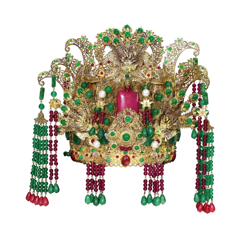 银鎏金翡翠凤冠