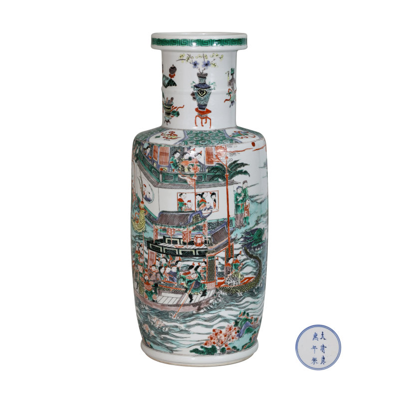 清康熙五彩人物故事棒槌瓶