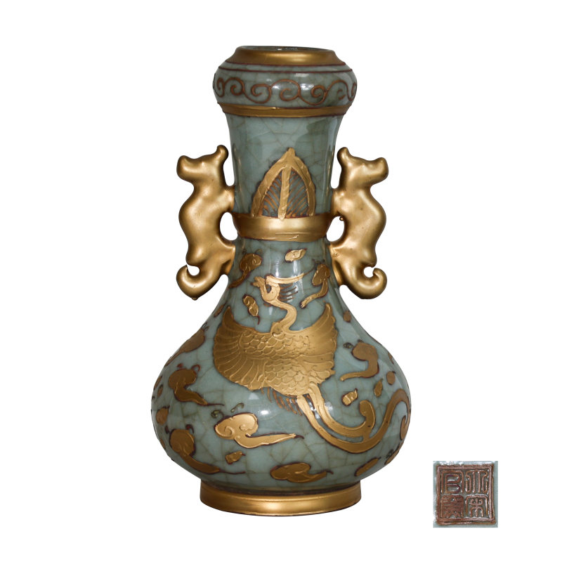 大宋官窑金凤双耳龙蒜头瓶