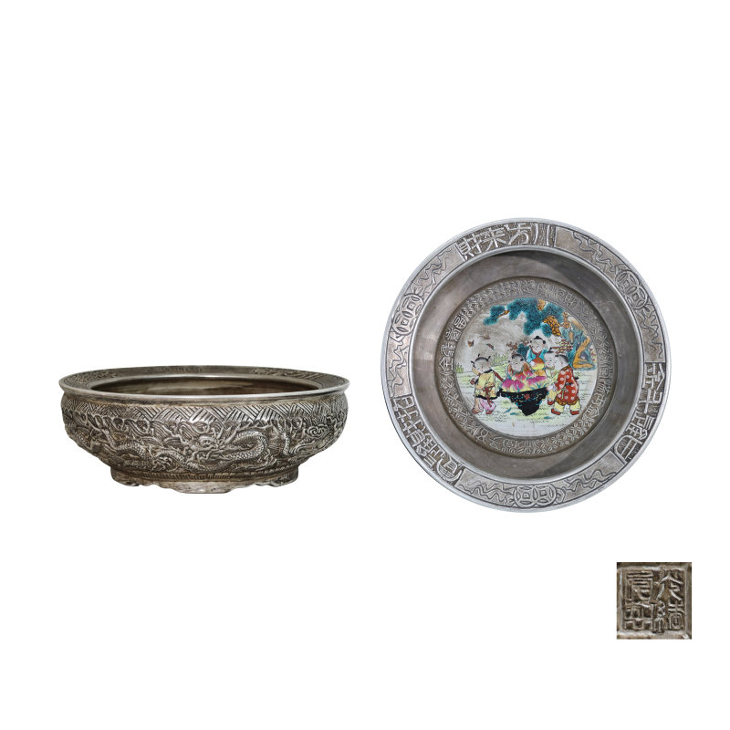 清光绪鎏银聚瑞祝寿盆