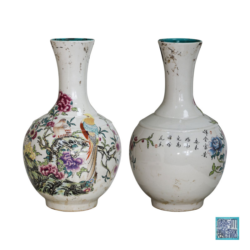 乾隆粉彩花鸟纹赏瓶