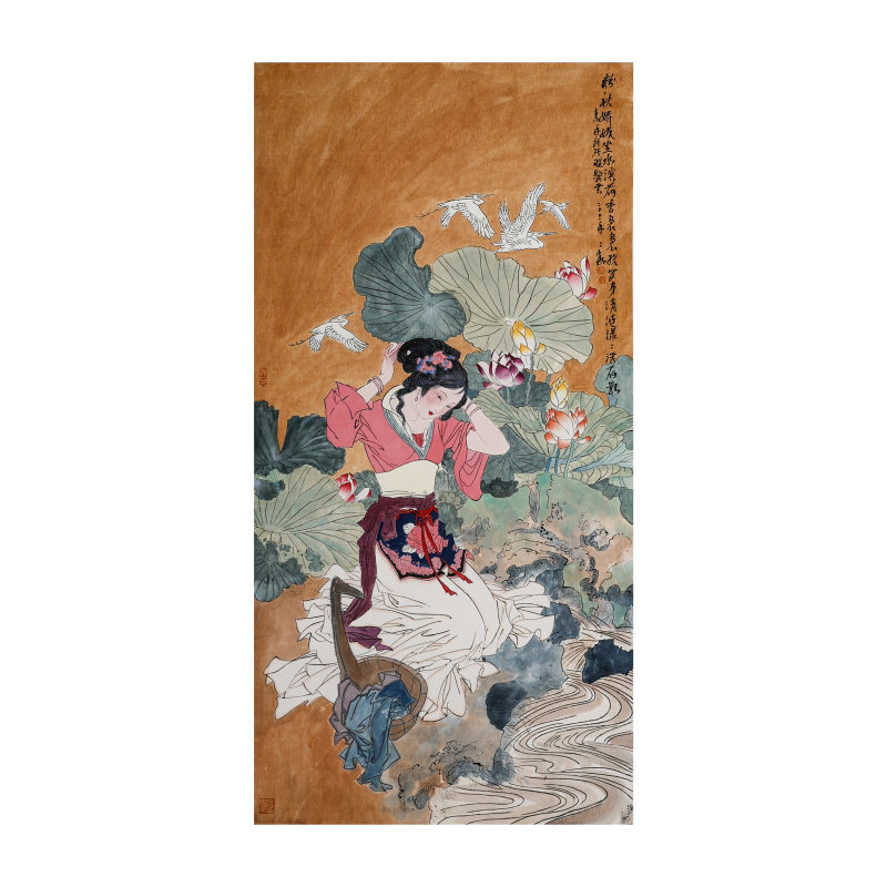 粉袂娇娥坐水滨