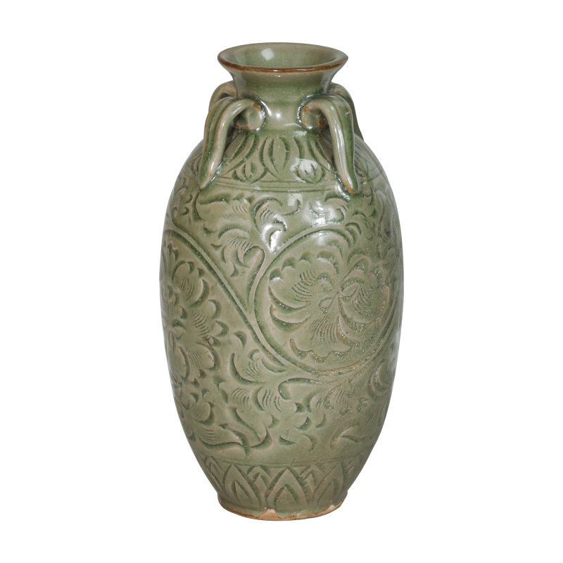 宋耀州窑枝莲四系瓶