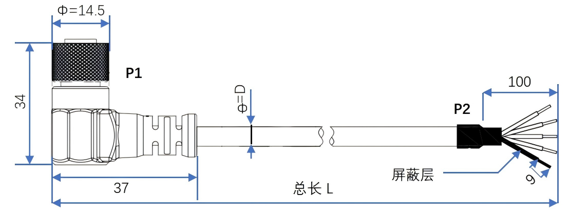 连接线缆—(单头线缆)ST-CB-XX-M12AFRA-5RS4-BW-X