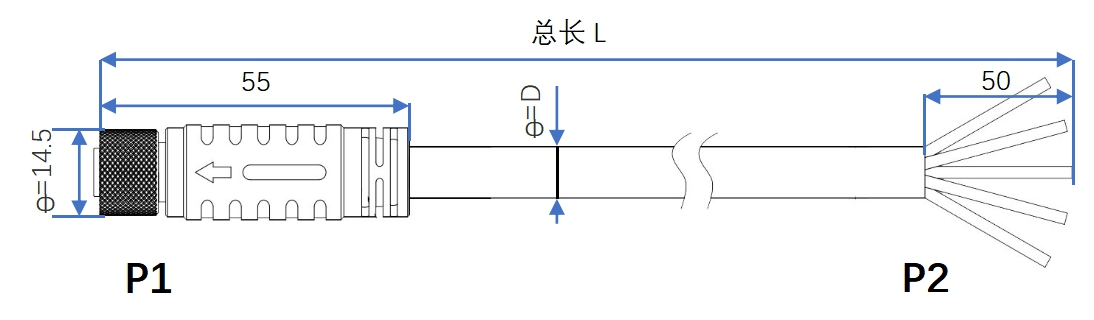 连接线缆—(单头线缆)ST-CB-XX-M12LFST-5PWR-BW-X
