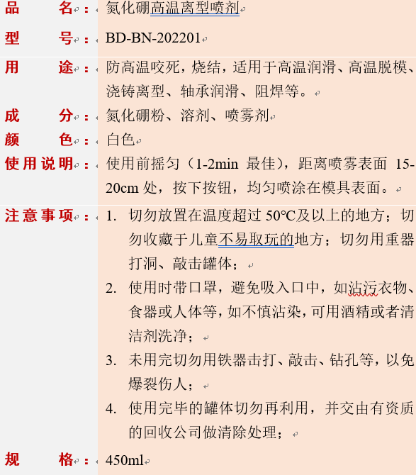 氮化硼高温离型喷剂