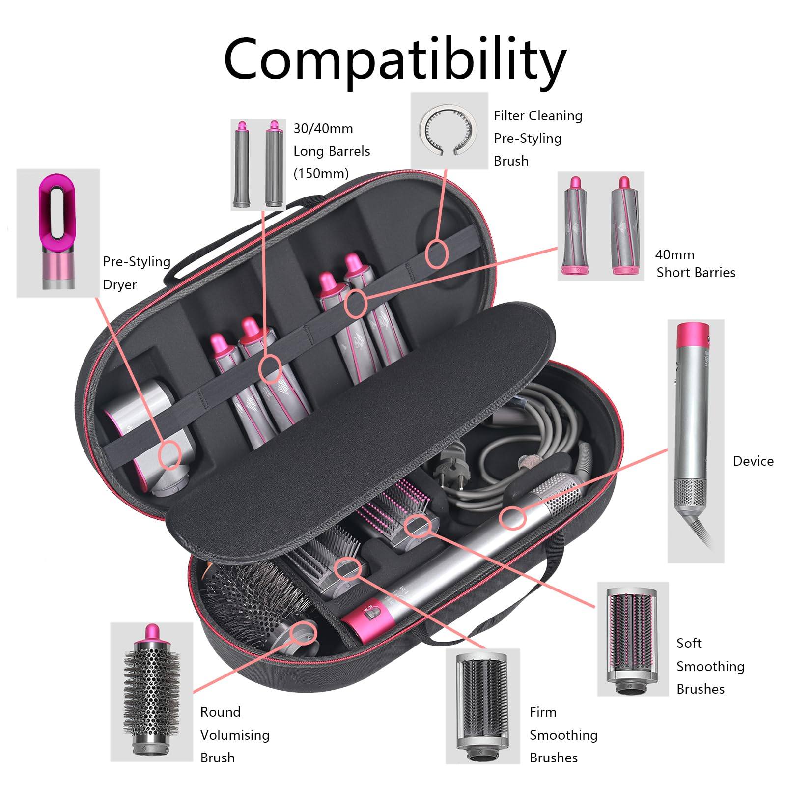 RLSOCO Hard Case for Dyson Airwrap i.d. Multi-Styler and Dryer - Fits 4pcs Long Barrels or Short Barrels - Black (Case Only,Hair Styler is not Included)
