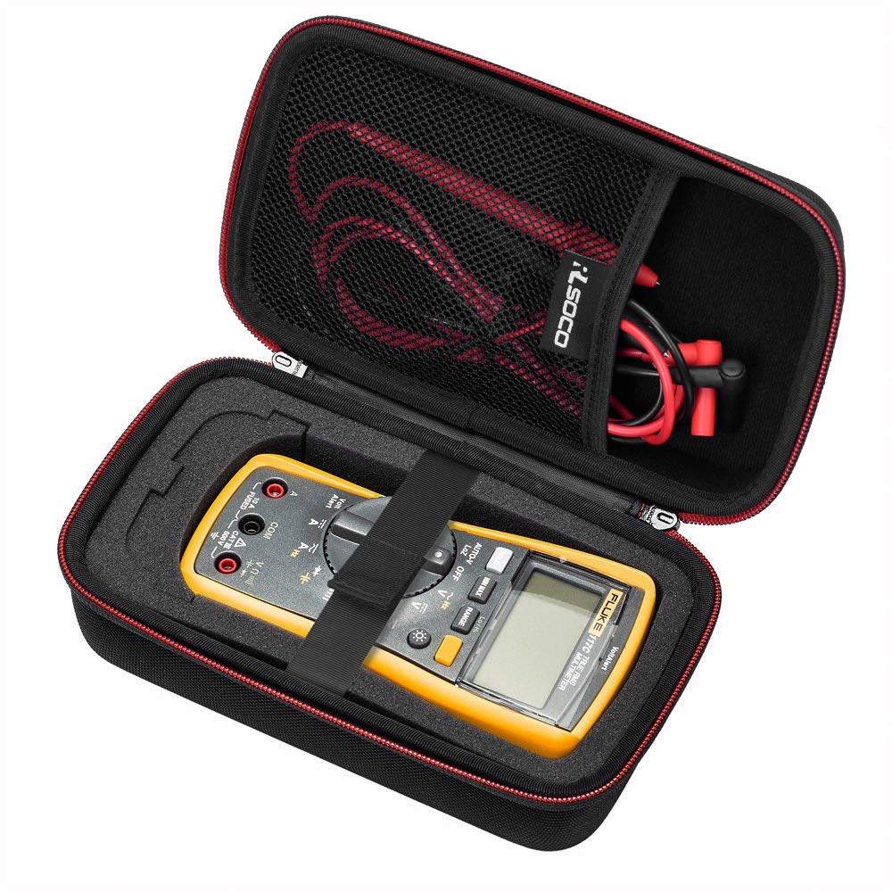 RLSOCO Carrying Case for Fluke 117/115/116/114/113/177/178/179/233 Digital Multimeter and Compatible with Fluke 101/106/107/F15B+/F17B+/F18B+ and more (With DIY Foam) (Red Zip）