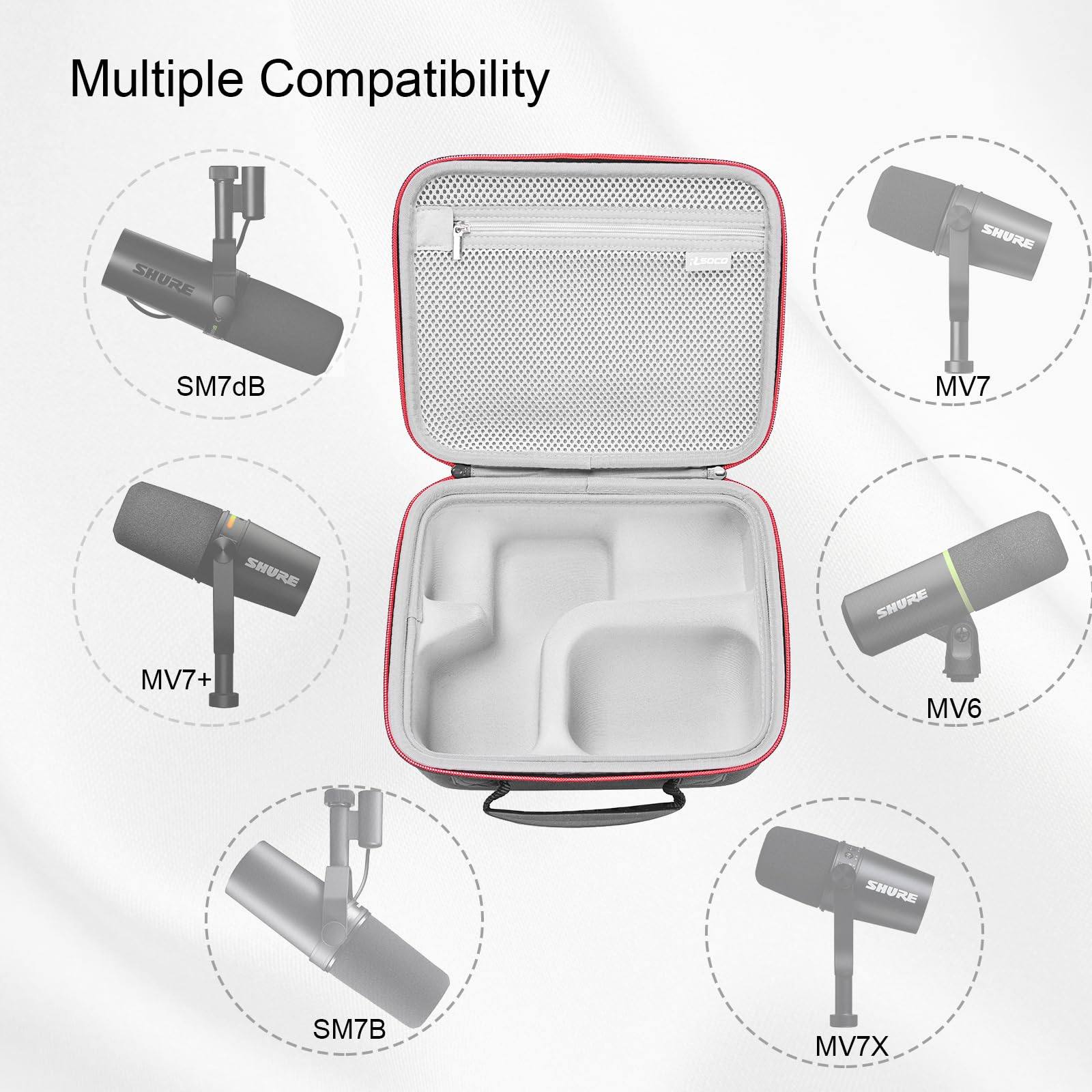 RLSOCO Hard Case Compatible With Shure MV7X / MV7+ / MV6 / MV7 / MV7i Podcast Dynamic Microphone & Shure SM7B / SM7dB Vocal Dynamic Microphone - Black (Case Only)