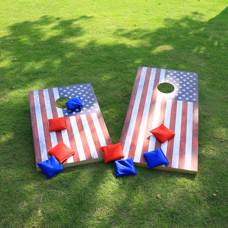 Solid Wood Cornhole Board Games Set with Custom Patterned Sticker