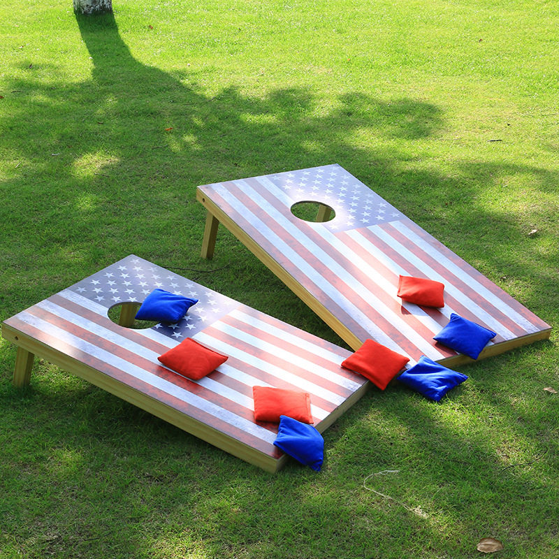 Solid Wood Cornhole Board Games Set with Custom Patterned Sticker