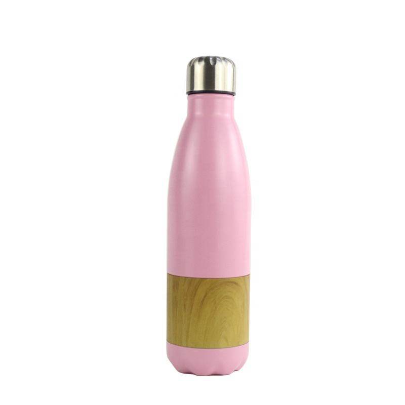 500ML/17OZ Double Wall Stainless Steel Cola Shaped Vacuum Insulated Bottle Thermos With Bamboo Shell