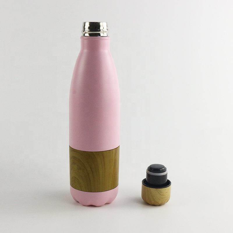 500ML/17OZ Double Wall Stainless Steel Cola Shaped Vacuum Insulated Bottle Thermos With Bamboo Shell