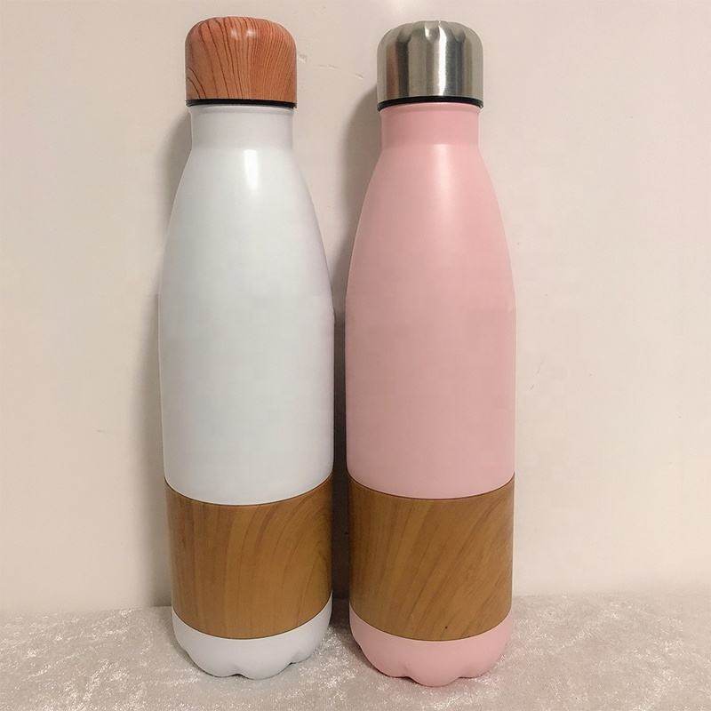 500ML/17OZ Double Wall Stainless Steel Cola Shaped Vacuum Insulated Bottle Thermos With Bamboo Shell