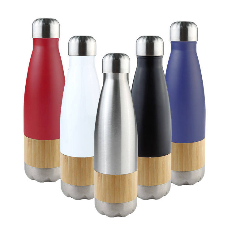 500ML/17OZ Double Wall Stainless Steel Cola Shaped Vacuum Insulated Bottle Thermos With Bamboo Shell