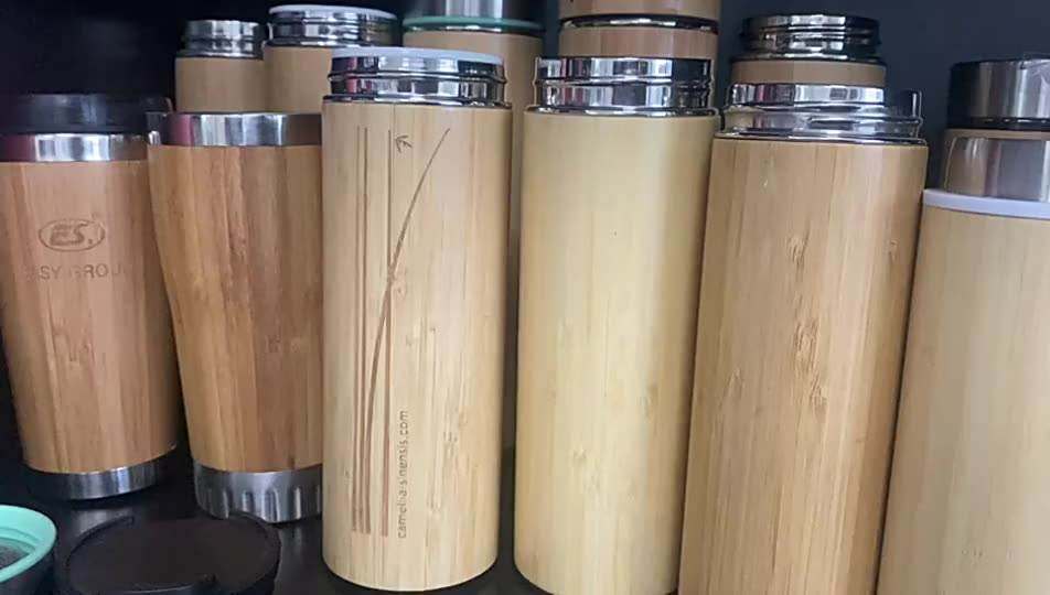 450ml Insulated Tumbler Black Flip Lid Coffee To Go Bamboo Cup Stainless Steel Thermos Bamboo Coffee Travel Mug