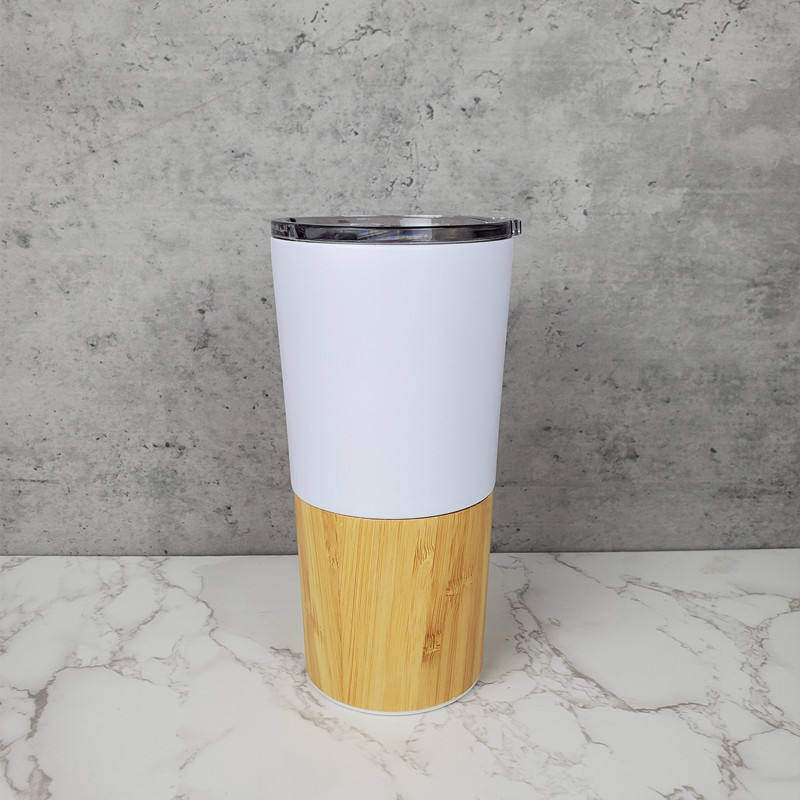 20oz Insulated Tumbler Stainless Steel With Bamboo Shell Thermos Bamboo Coffee Cup Travel Mug With Lid