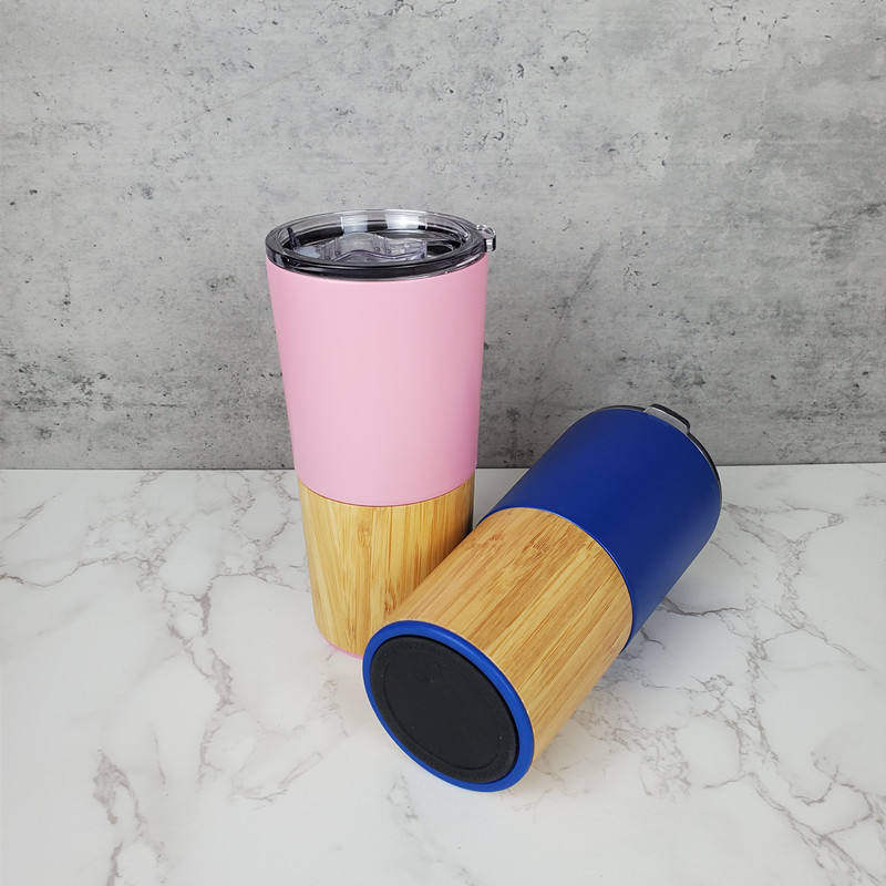 20oz Insulated Tumbler Stainless Steel With Bamboo Shell Thermos Bamboo Coffee Cup Travel Mug With Lid