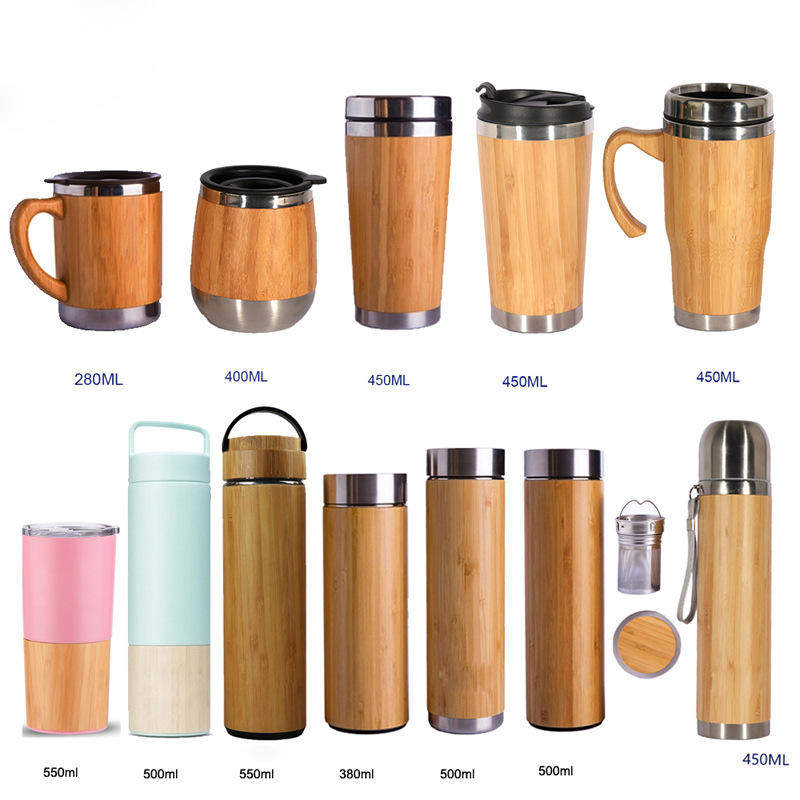 20oz Insulated Tumbler Stainless Steel With Bamboo Shell Thermos Bamboo Coffee Cup Travel Mug With Lid