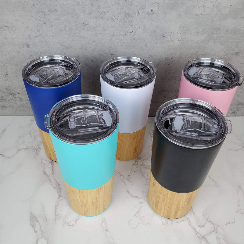 20oz Insulated Tumbler Stainless Steel With Bamboo Shell Thermos Bamboo Coffee Cup Travel Mug With Lid