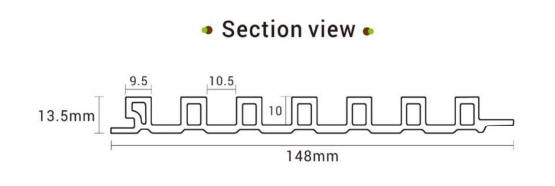 148X13.5MM        Customized Length Interior WPC Grilles Fluted Wall Panel