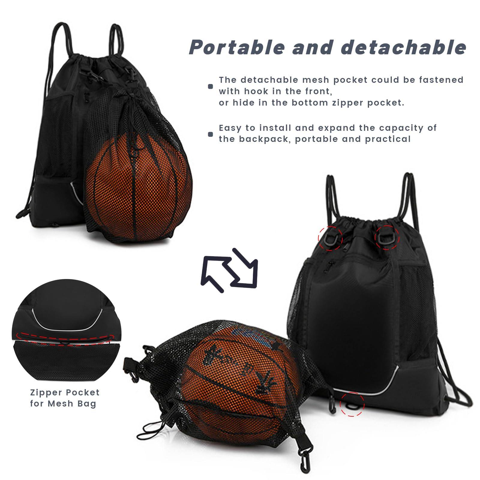 mygreen Drawstring Backpack Sports Gym Bag With Detachable Mesh Ball Bag