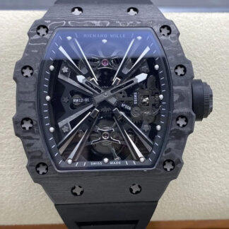 Replica Richard Mille RM12-01 Tourbillon 1:1 Best Edition RM Factory Black Skeleton Dial