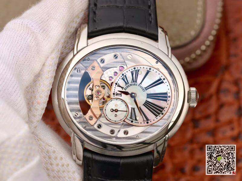 Replica Audemars Piguet Millenary 4101 15350ST.00.D002CR.02 V9 Factory 11 Best Edition Swiss ETA4101 Skeleton Dial Black Leather Strap