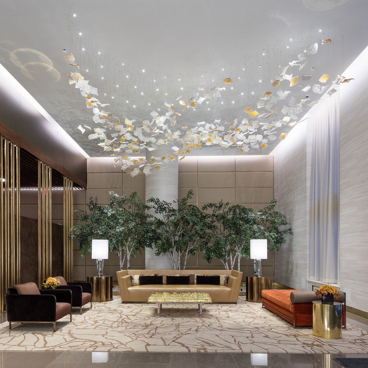 Amber hanging decorative geometric glass leaf chandelier for hotel lobby_algz_1600776370355