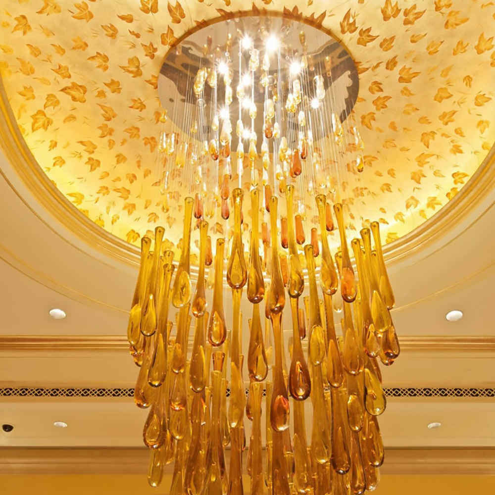 Ceiling art glass amber led lights ceiling chandelier yellow glass chandelier pendant_algz_1600801793742