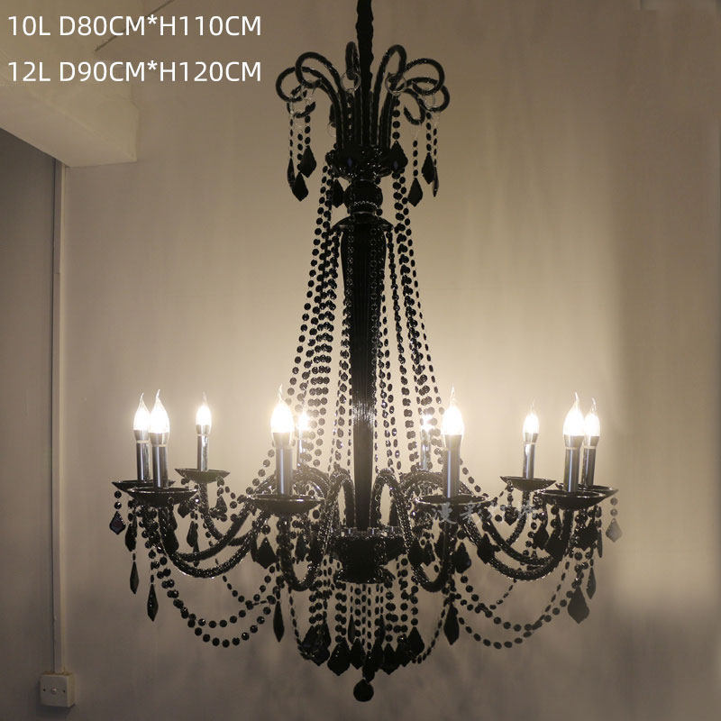 Black chandelier for hotel lobby crystal pendant light big chandelier villa hall luxury atmosphere living room lamp crystal lamp_algz_62460940912