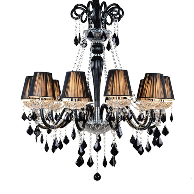 Black crystal chandelier European retro church long chandelier villa home with lampshade white decorative lighting_algz_60795868374