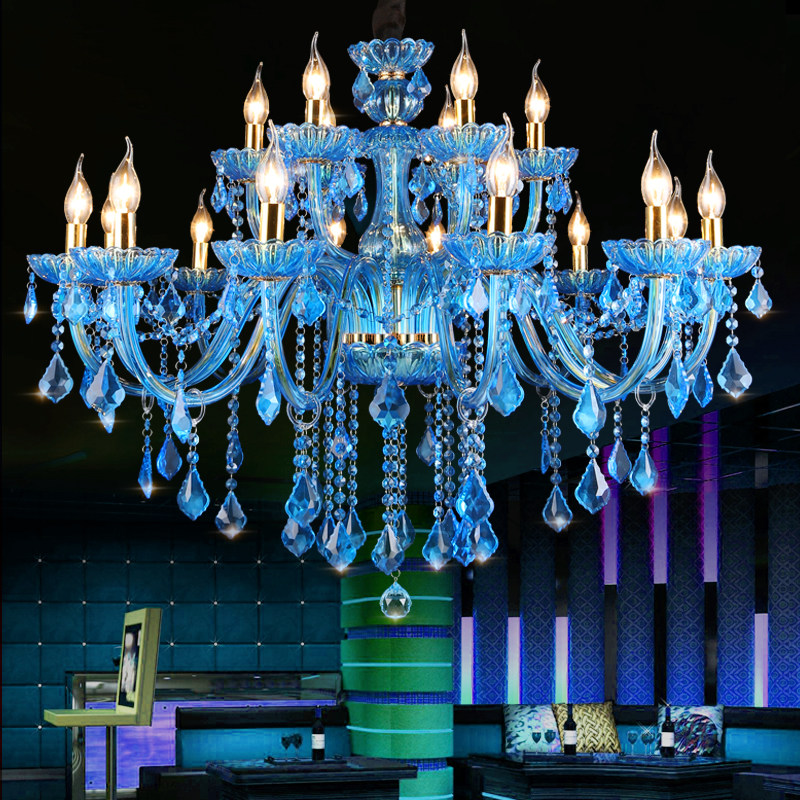 Blue glass arms banquet hall candle crystal chandelier modern ballroom ceiling lamp decorative bedroom pendant lighting_algz_60798029049